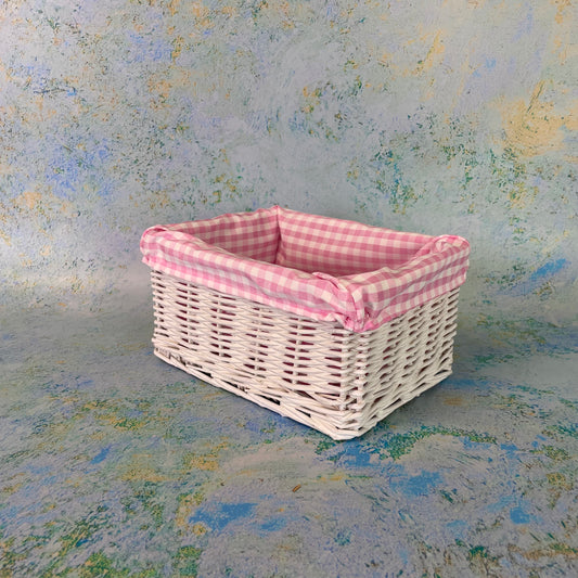 Wicker Basket with Pink Gingham Lining