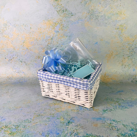 New Baby Gift Basket Kit with Blue Gingham