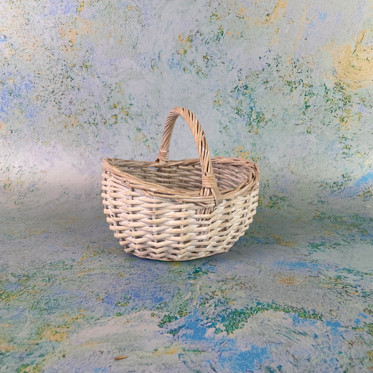 White Wicker Flower Girl Basket