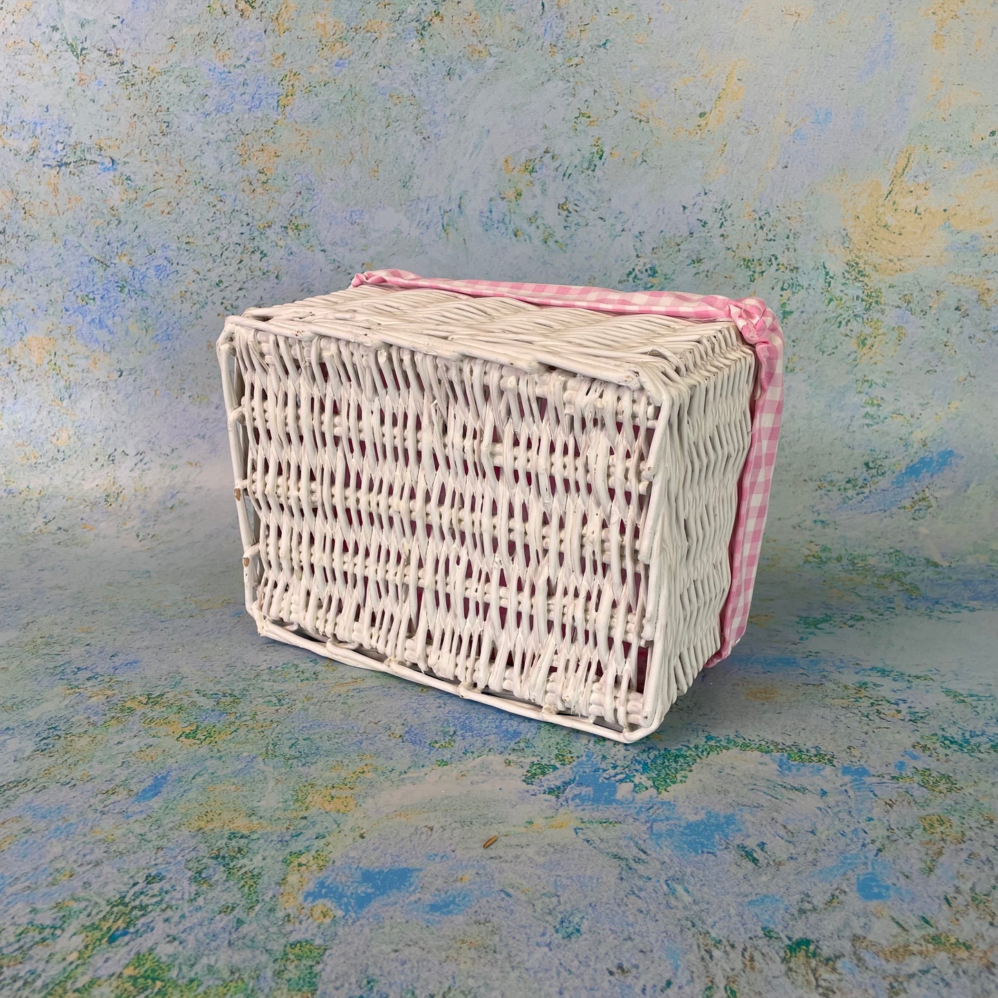 Wicker Basket with Pink Gingham Lining
