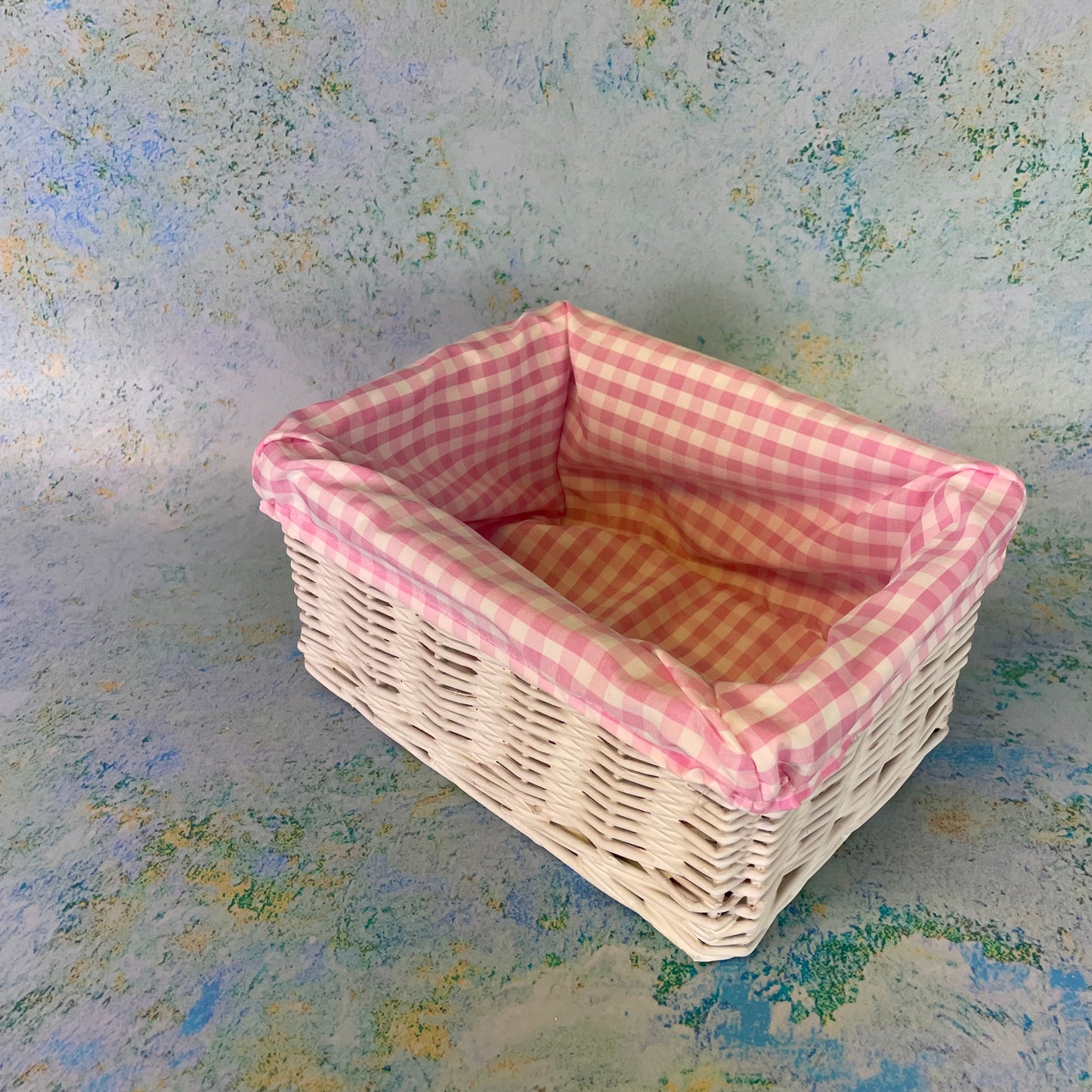 Wicker Basket with Pink Gingham Lining