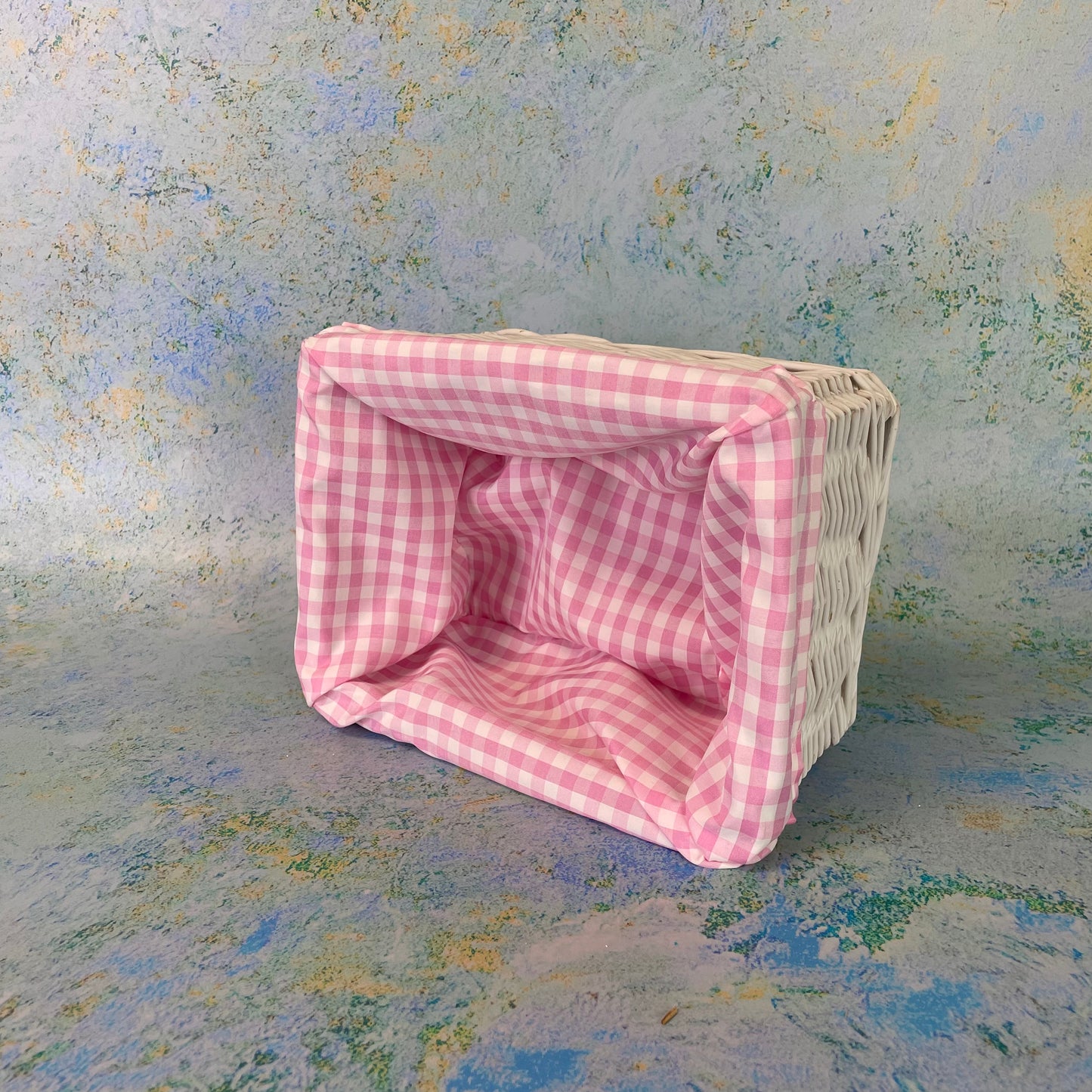 Wicker Basket with Pink Gingham Lining