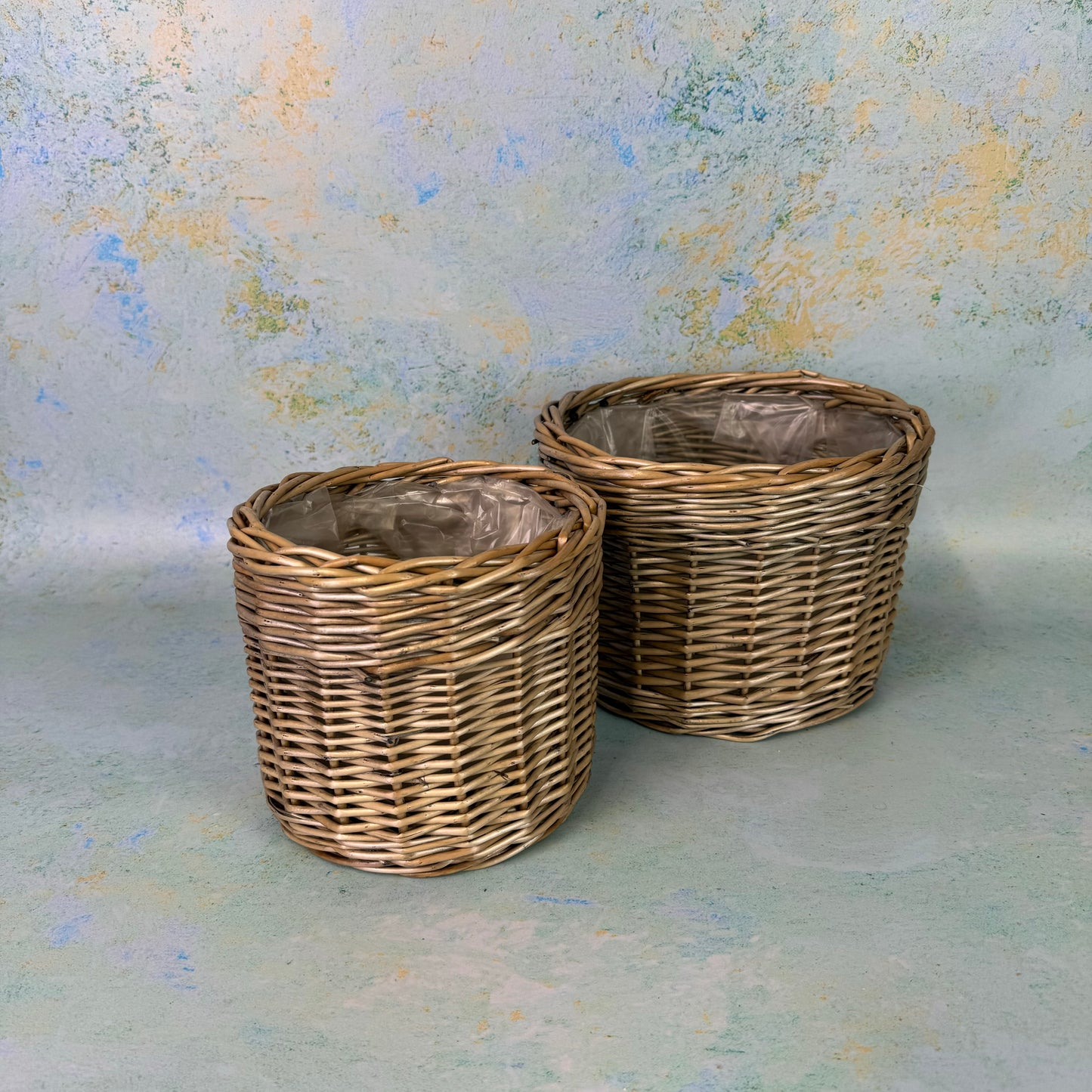 Grey Wicker Planter Pair