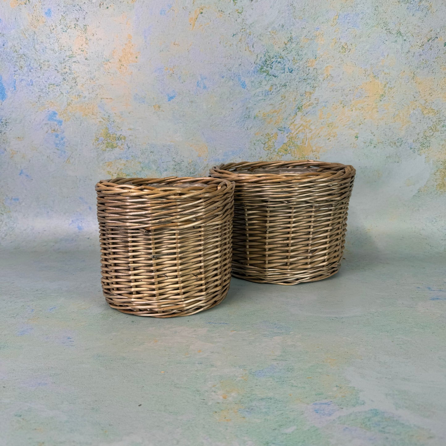 Grey Wicker Planter Pair