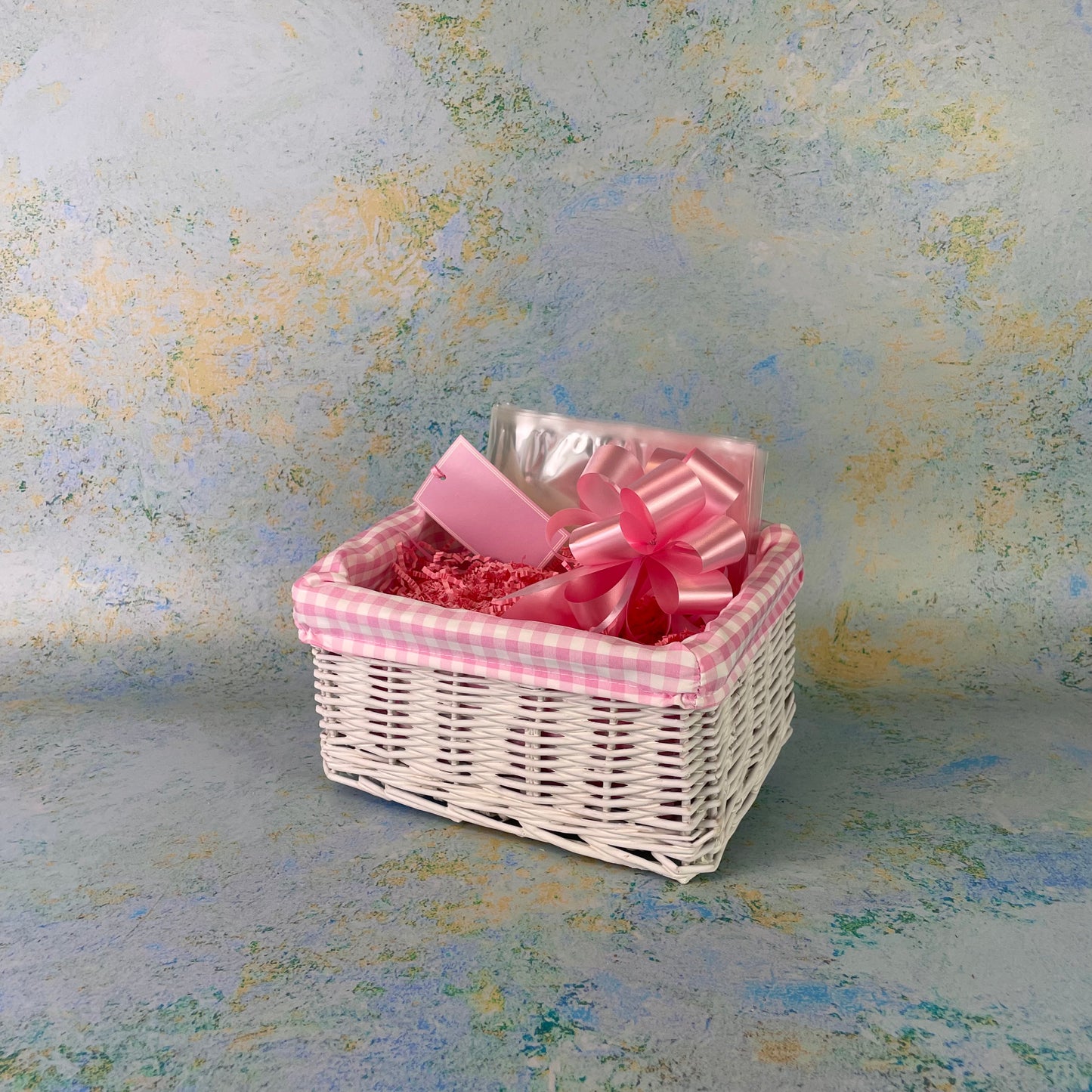 New Baby Gift Basket Kit with Pink Gingham