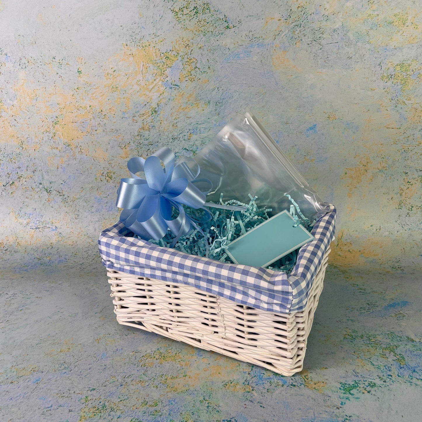New Baby Gift Basket Kit with Blue Gingham